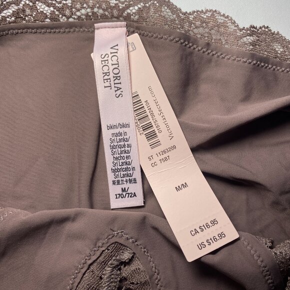Victoria's Secret Dream Angels Lace-Trim Bikini Panty M Cloudy Grey Silky NWT - Picture 3 of 6